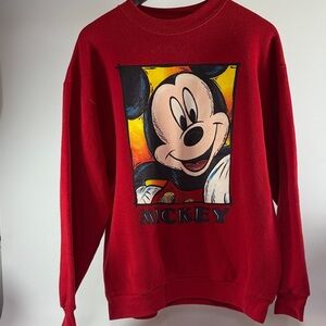 Vintage Mickey Mouse Disney Long Sleeve Red Pullover Crew Neck Sweater
